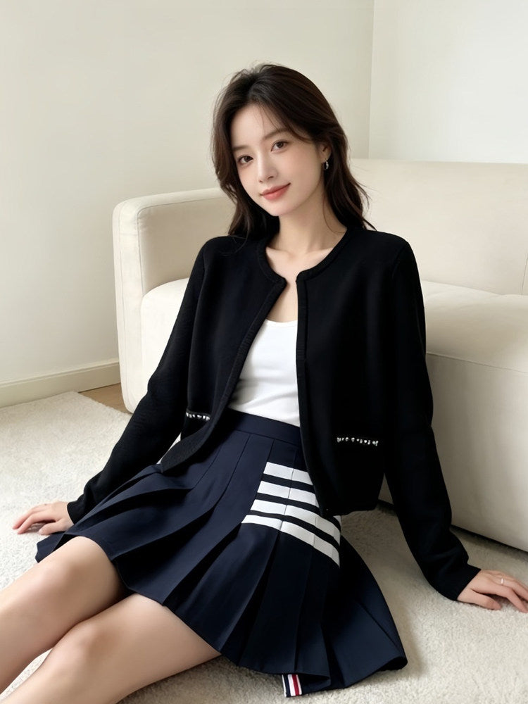 Thom Browne Style Cropped Round-Neck Women's Jacket