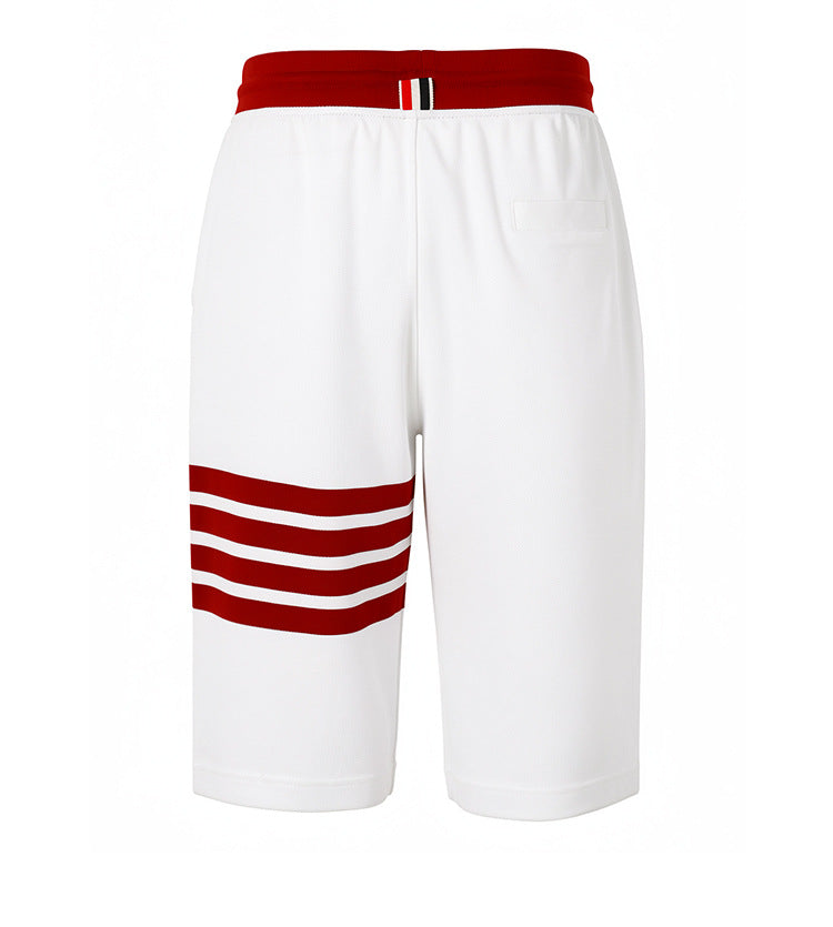 Thom Browne Style Athletic Cotton Shorts with Signature Four-Bar Detail