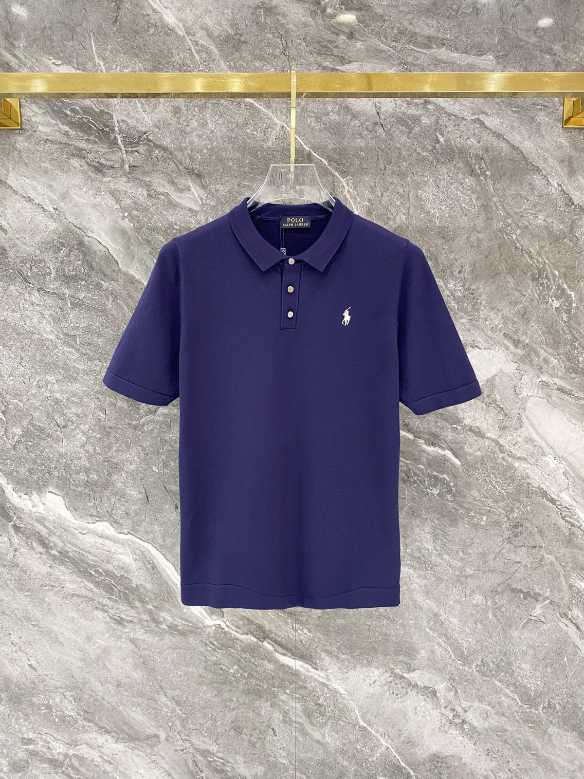 Men's Pique Knit Short‑Sleeve Polo Shirt Small Horse Embroidery Solid Cream Casual Top