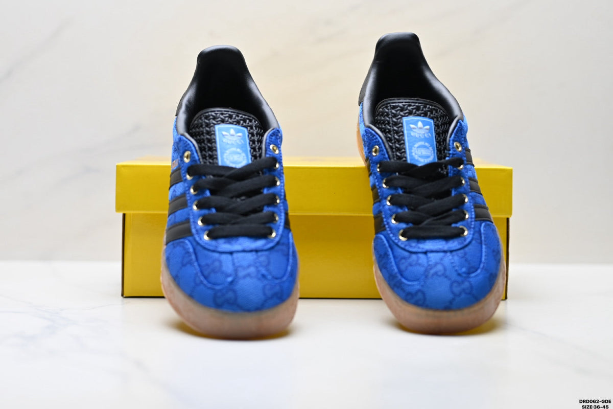 adidas x Gucci Gazelle Blue GG Monogram Low-Top Sneakers