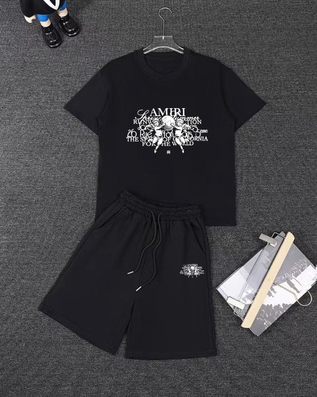 Amiri Angel Art Graphic Short‑Sleeve T‑Shirt & Drawstring Shorts Two‑Piece Set