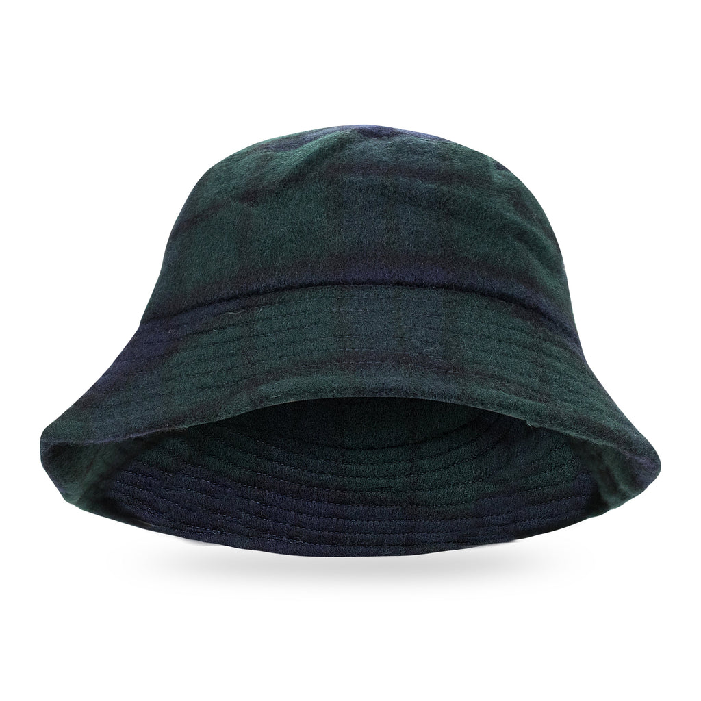 BLACK WOOL PLAID BUCKET HAT