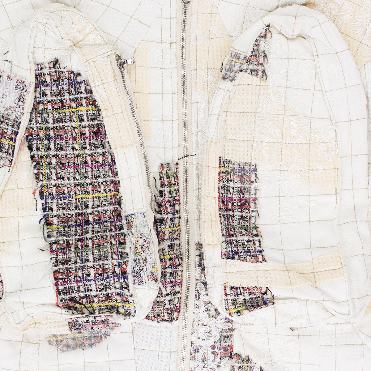 WHITE TWEED PATCHWORK WINDOW HOODIE