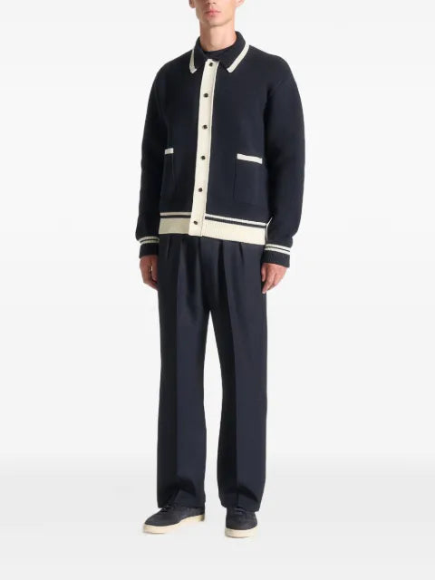 Manière De Voir Julien classic-collar combed-cotton knit blue cardigan