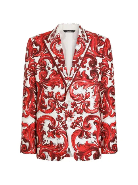 Dolce & Gabbana Sicilia light single-breasted jacket in majolica-print jacquard