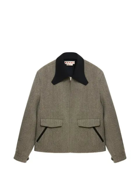 Marni taupe tweed jacket with sculptural collar