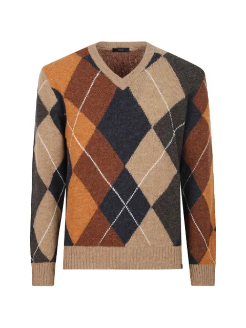 Fay argyle-knit V-neck sweater