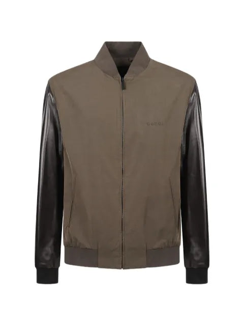 Gucci logo-embroidered contrast-sleeve bomber jacket