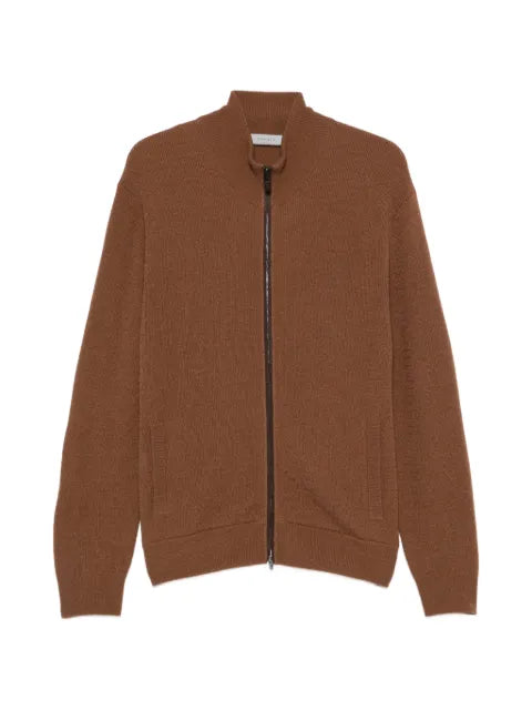 Canali ribbed-knit zip-up sweater