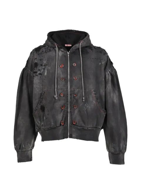 Glass Cypress distressed button-detail hoodie