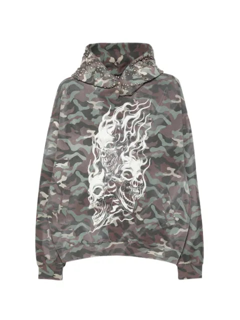 THUG CLUB skull-print camouflage hoodie