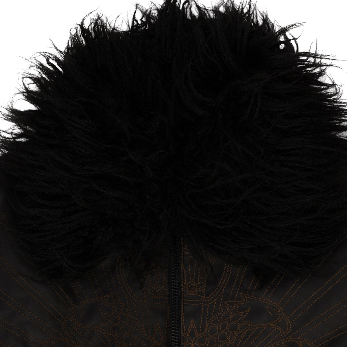 Black Faux Leather Detachable Fur Fringe Bomber Jacket