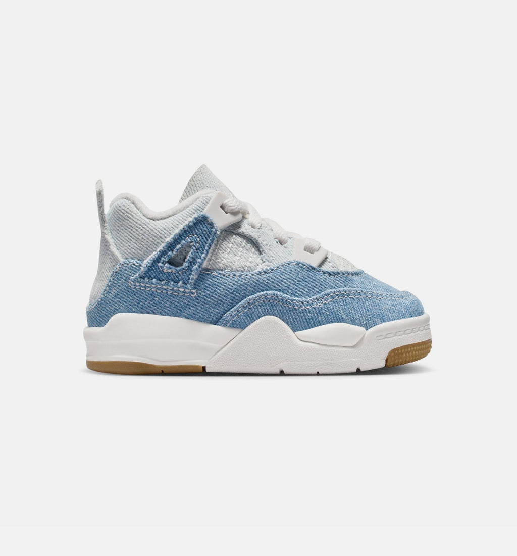 Air Jordan 4 Retro Worn Blue Infant Sneakers - Sail/Worn Blue/Metallic Gold