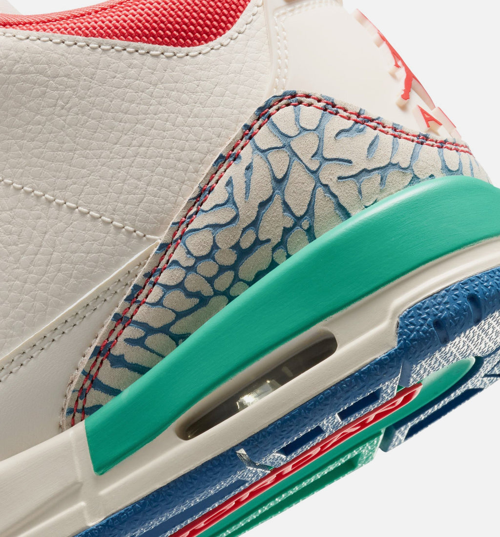 Air Jordan 3 Retro Play Your Way – Grade School Lifestyle Shoe in Chalk/Track Red/True Blue/Kinetic Green