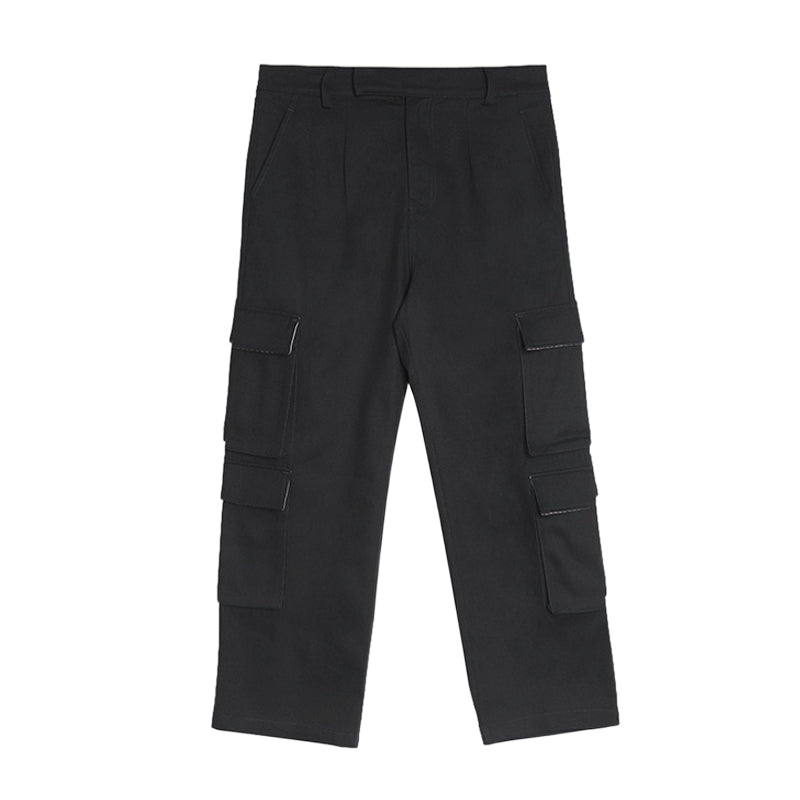 Thom Browne Style Men's Casual Cargo Pants - 100% Cotton with Adjustable Backstrap with Signature...