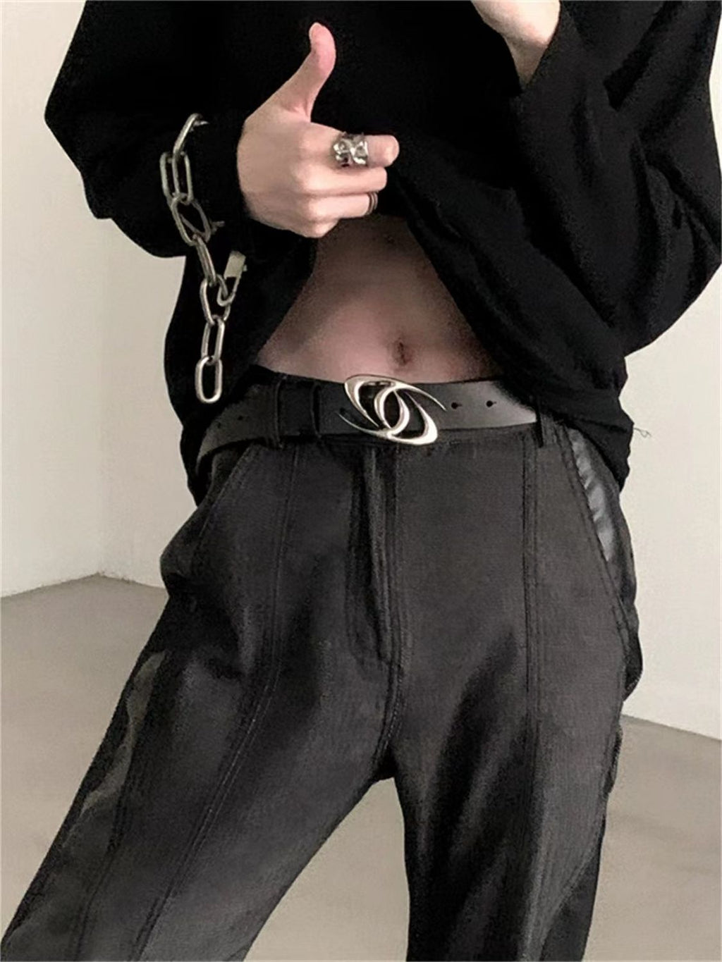 Punk Dual Swirl Metal Buckle Leather Belt Avant-Garde Waist Belt