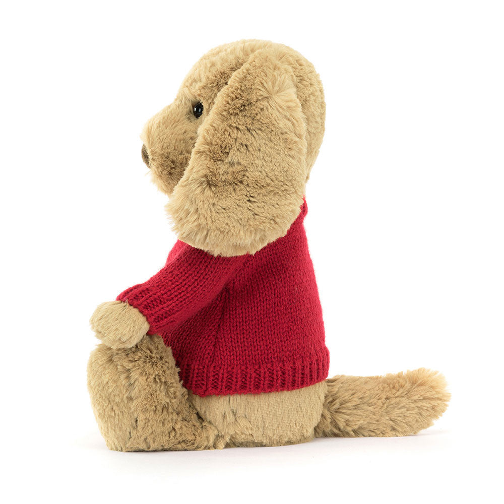 Bashful Toffee Puppy with Personalized Red Jumper