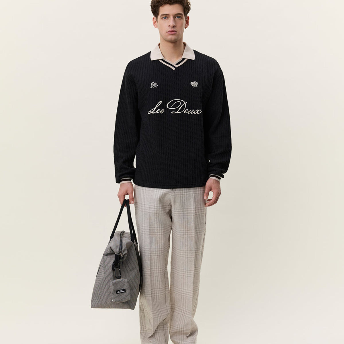 Les Deux Waffle Ls Football Jersey: Black