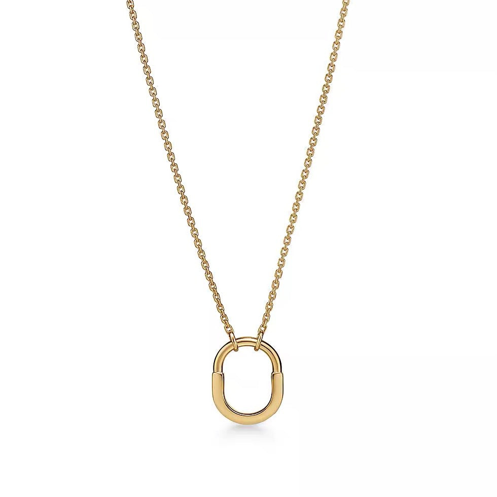 Tiffany Style Lock Cubic Zirconia 18K Gold-Plated Necklace