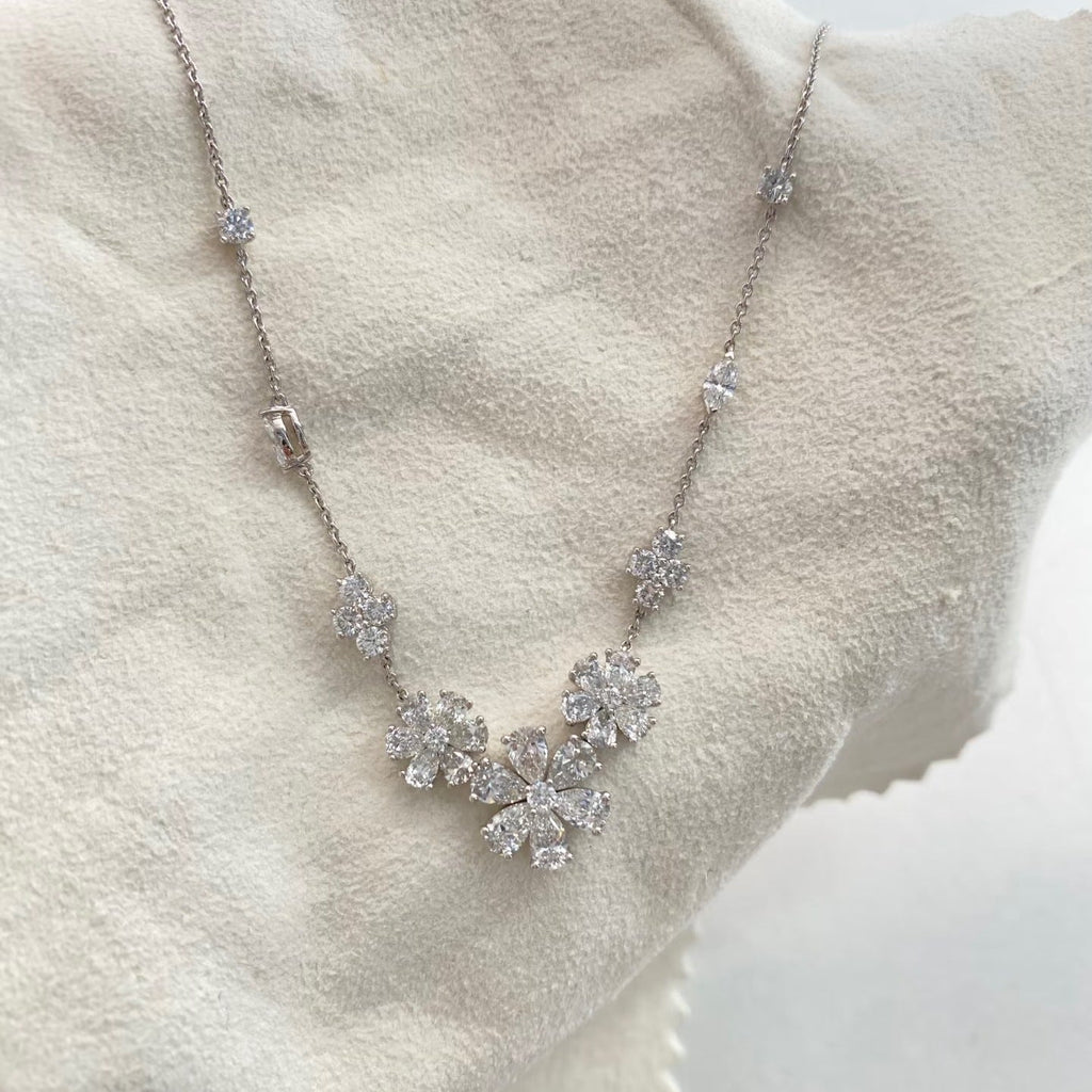 Harry Winston Style Forget-Me-Not Floral Cubic Zirconia Necklace