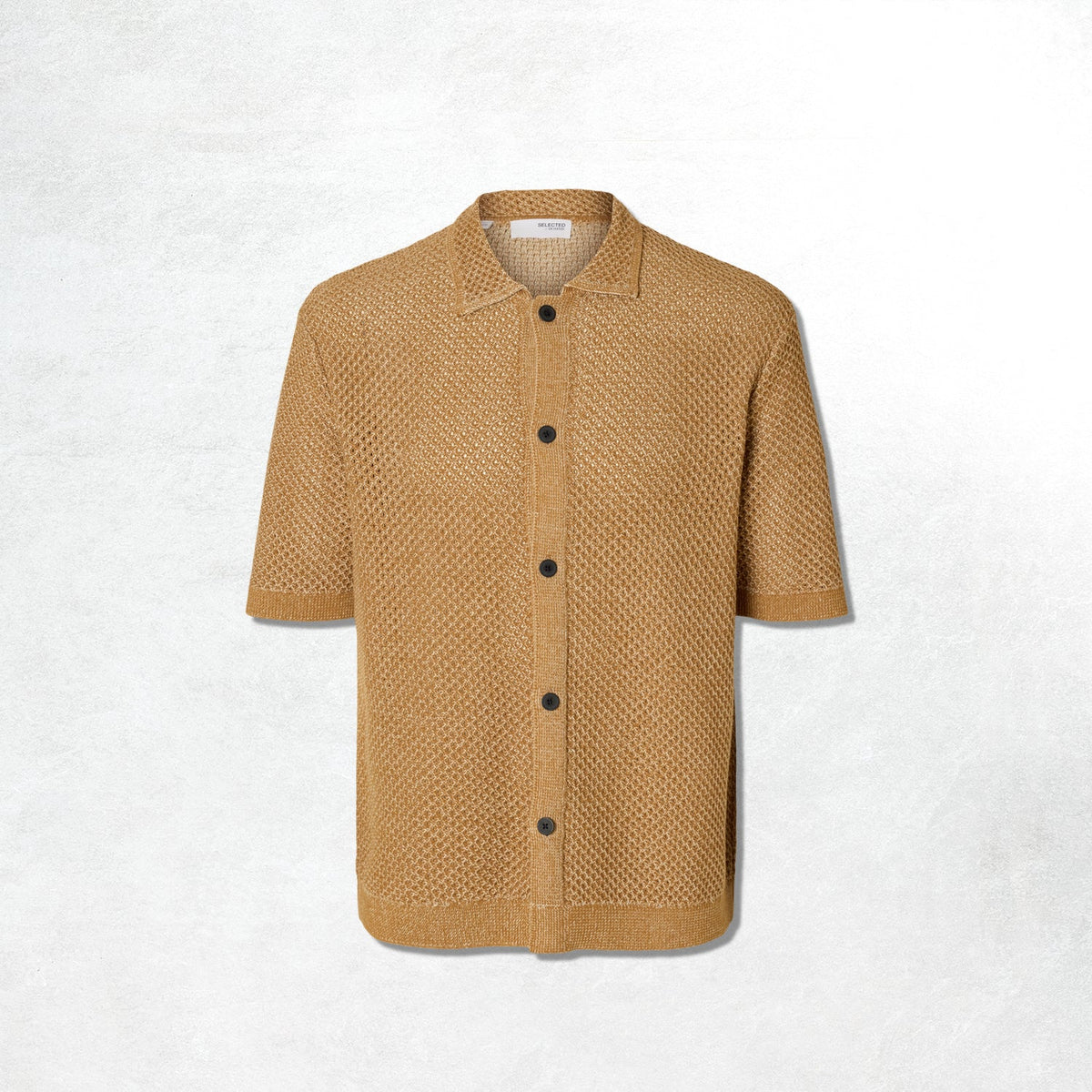 Selected Ginger Ss Knit Relaxed Polo Cardigan: Chipmunk Oatmeal