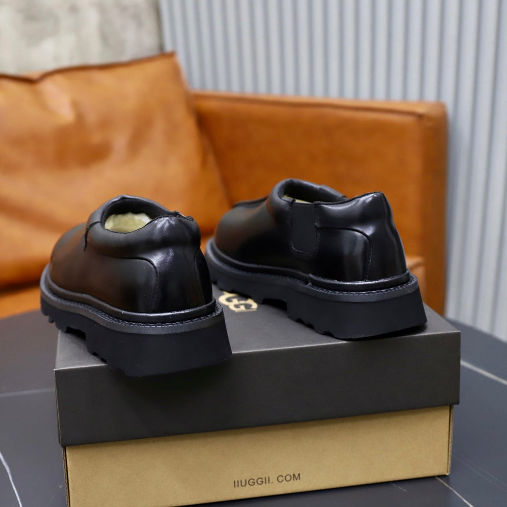 UGG Black Leather Slip-On Casual Shoes