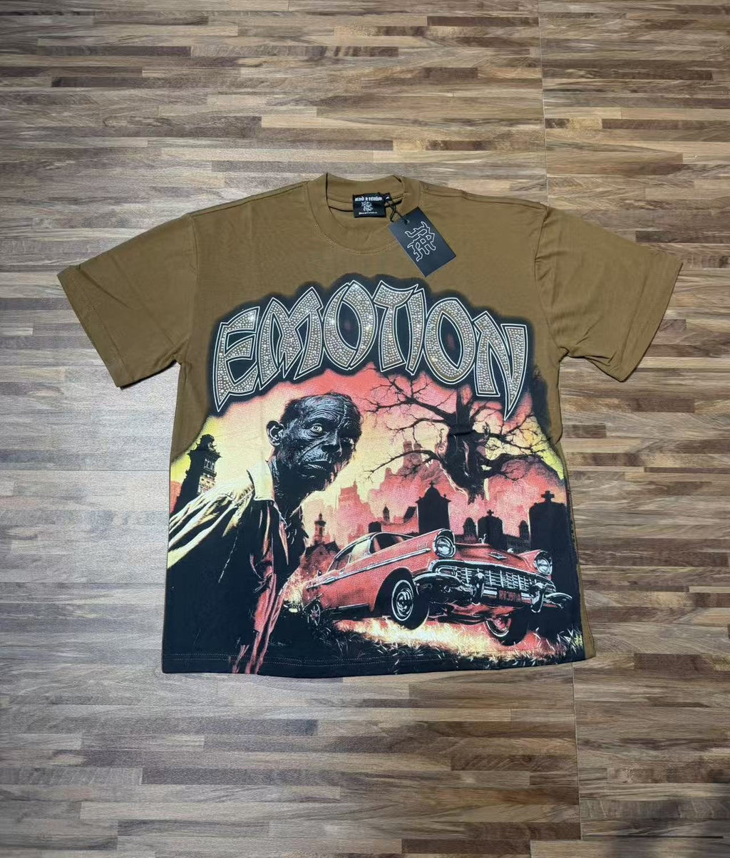 MIXED EMOTION Olive Brown Graphic T-Shirt