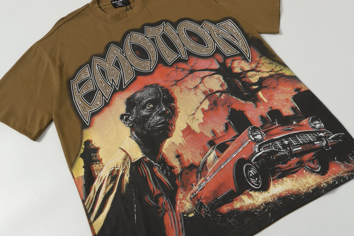 MIXED EMOTION Olive Brown Graphic T-Shirt