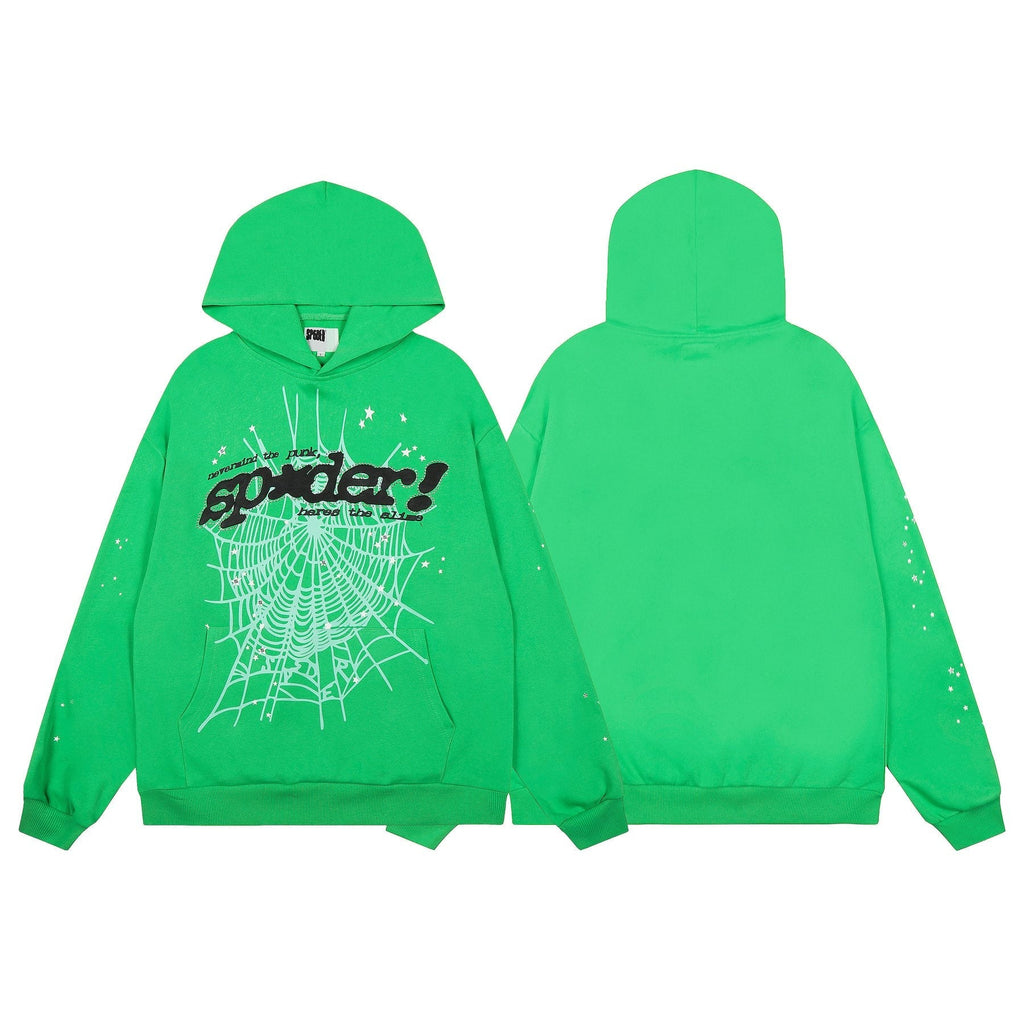 Sp5der Green Web Graphic Hoodie & Pants Matching Set