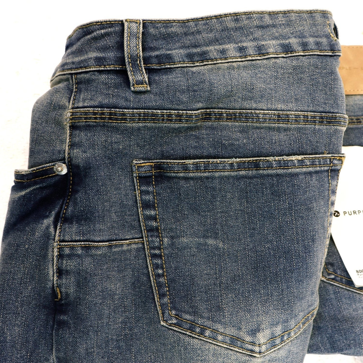 Purple Brand P001 Washed Blue Distressed Patch Jeans