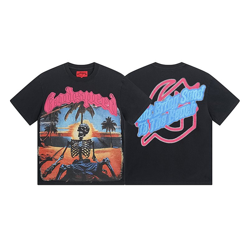 Godspeed Washed Black Skeleton Graphic Short-Sleeve T-Shirt