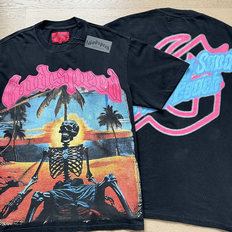 Godspeed Washed Black Skeleton Graphic Short-Sleeve T-Shirt