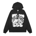 Sp5der Distressed Front Graphic Zip-Up Hoodie