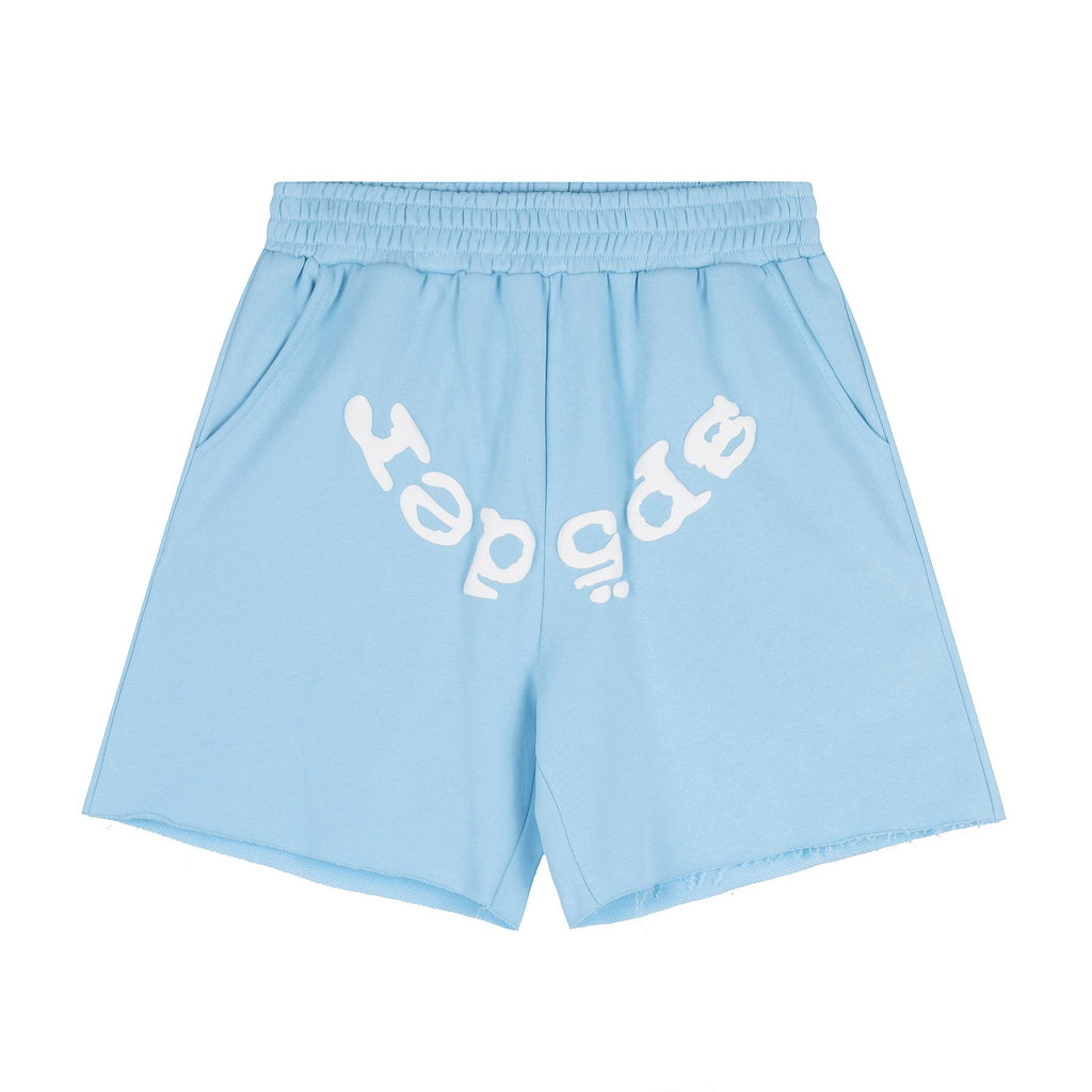 Sp5der Raised Graphic Raw Hem Shorts