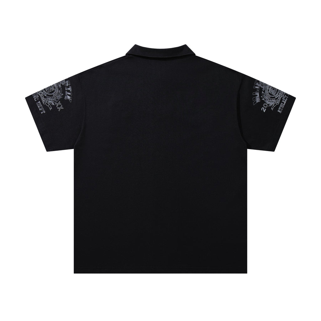 MAJESTIK Embellished Distressed Zip Polo Shirt