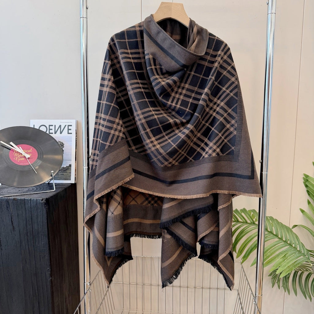 Burberry Style Reversible Plaid Cape Shawl