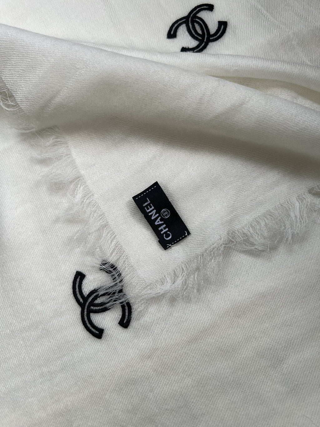Chanel Style Lightweight Embroidered Logo Scarf