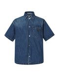 Classic Solid Logo Denim Short Sleeve Shirt