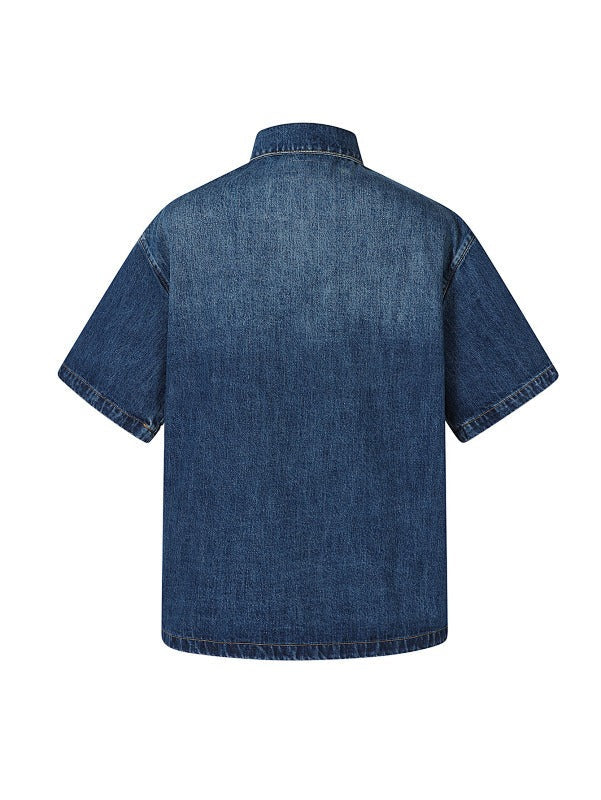 Classic Solid Logo Denim Short Sleeve Shirt