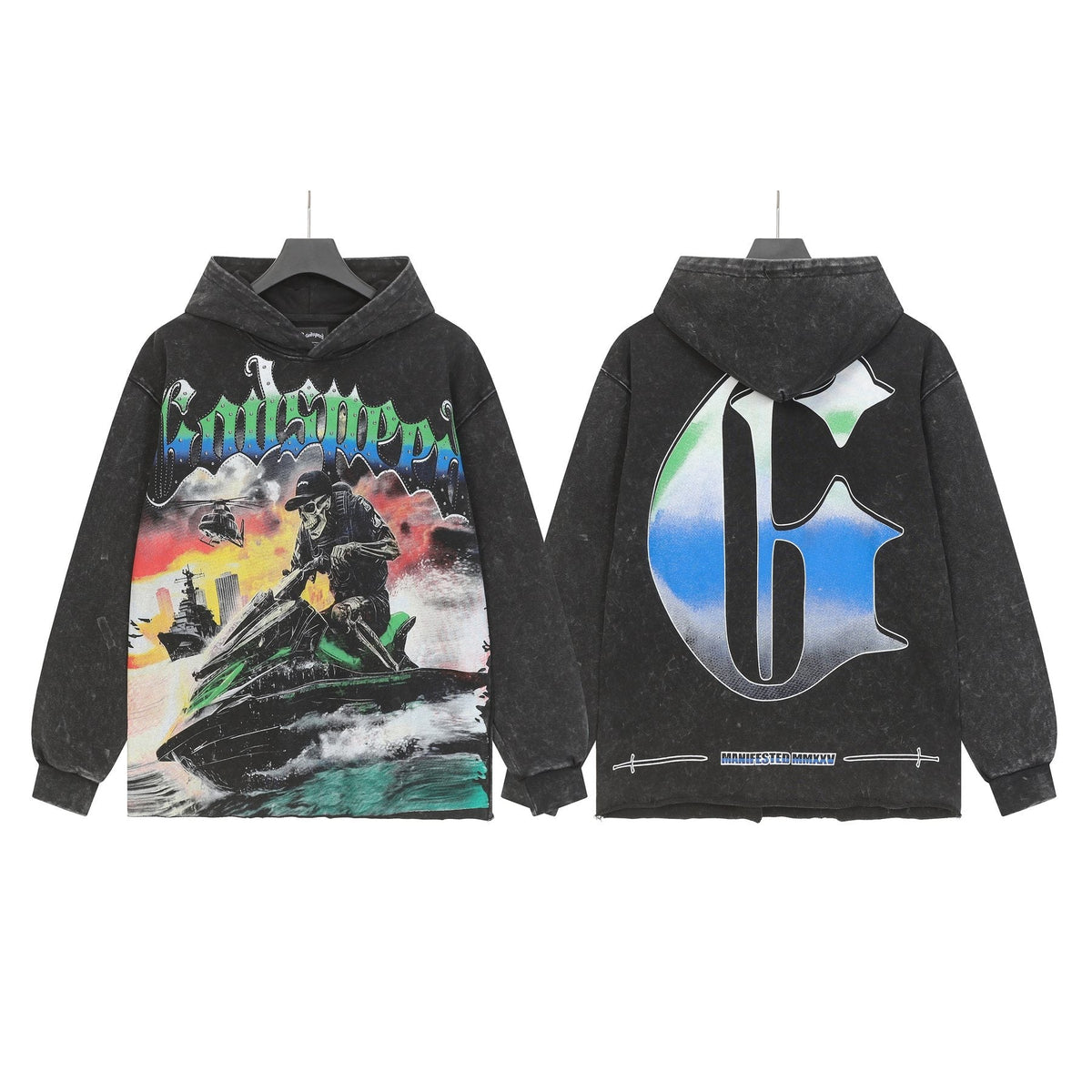 Godspeed Jet Ski Graphic Acid-Wash Hoodie