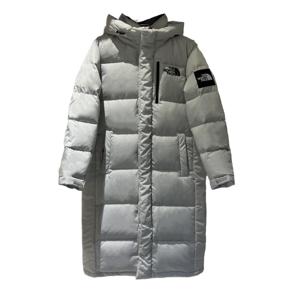 The North Face Color-Block Hooded Long Puffer Coat | Grey | Down Insulated