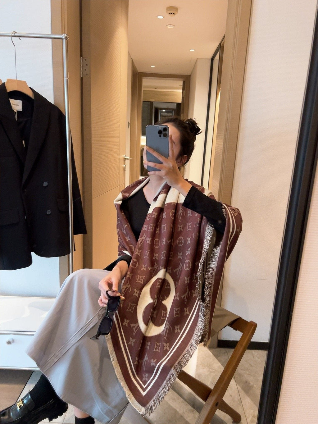 Louis Vuitton Monogram Fringe Square Scarf