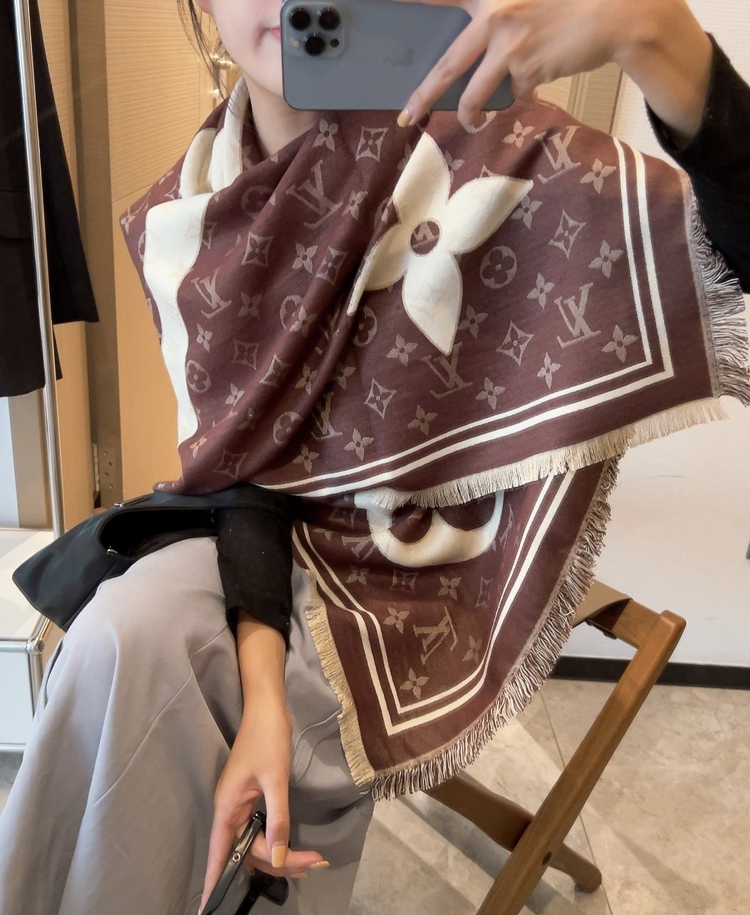 Louis Vuitton Monogram Fringe Square Scarf