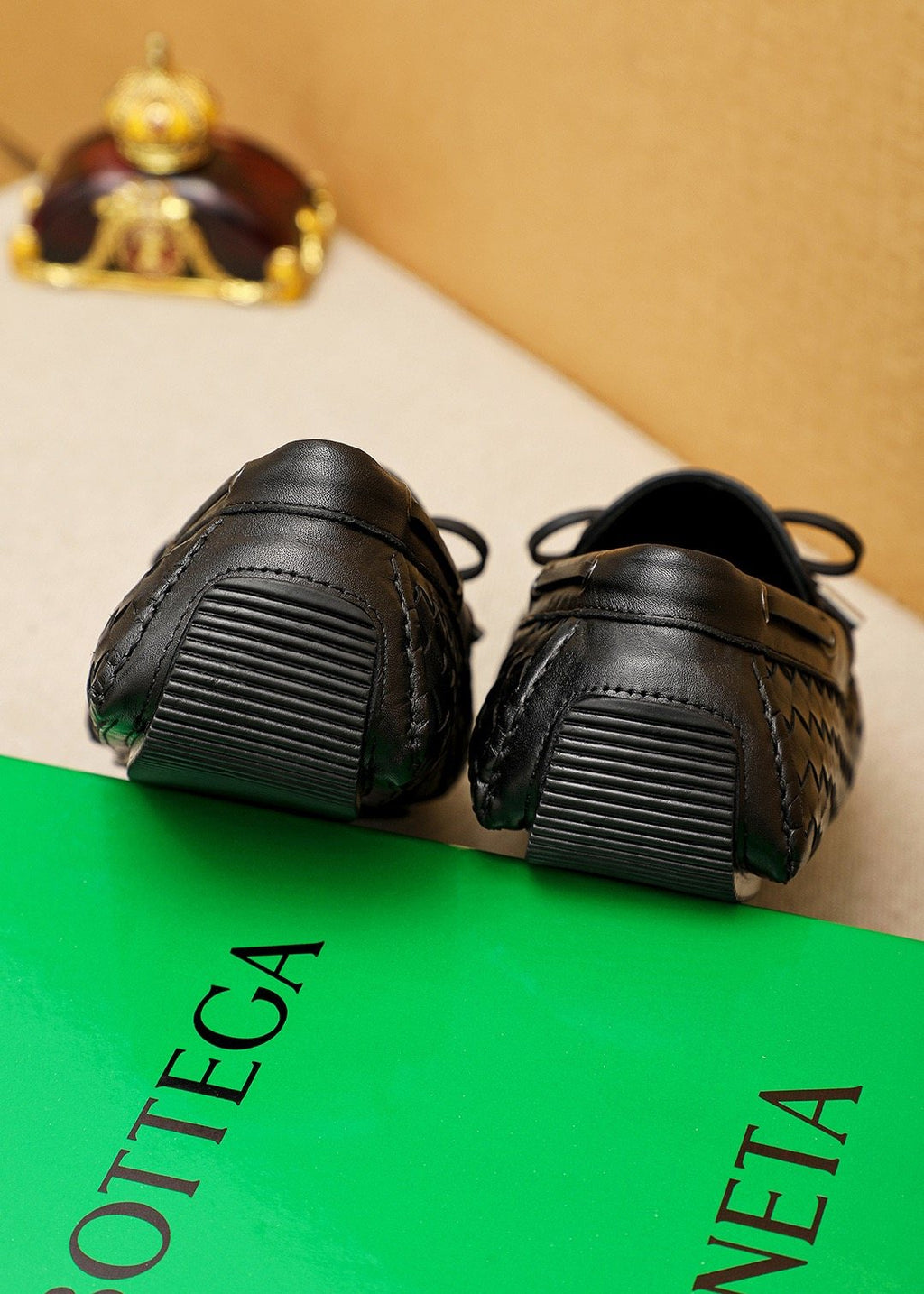 Bottega Veneta Black Woven Lace-Up Loafers