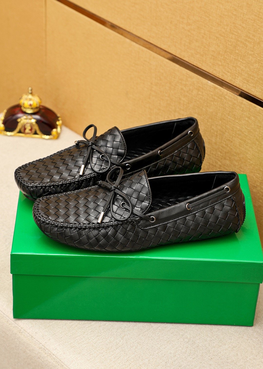 Bottega Veneta Black Woven Lace-Up Loafers