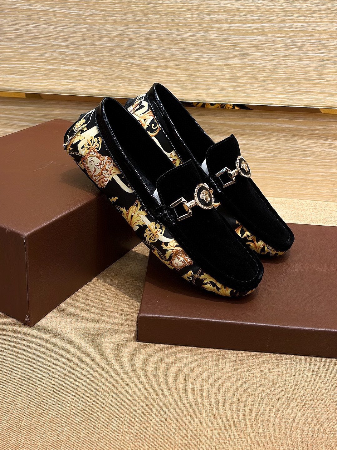 Versace Men's Black and Gold Loafers