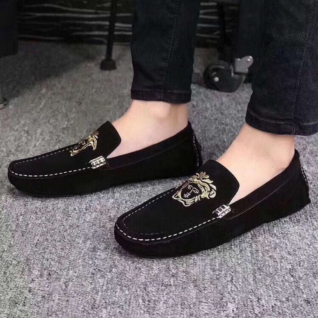 Versace Black Loafers with Gold Embroidery
