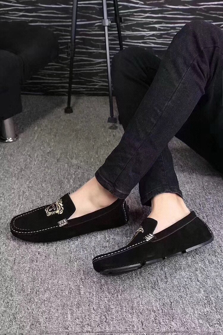 Versace Black Loafers with Gold Embroidery