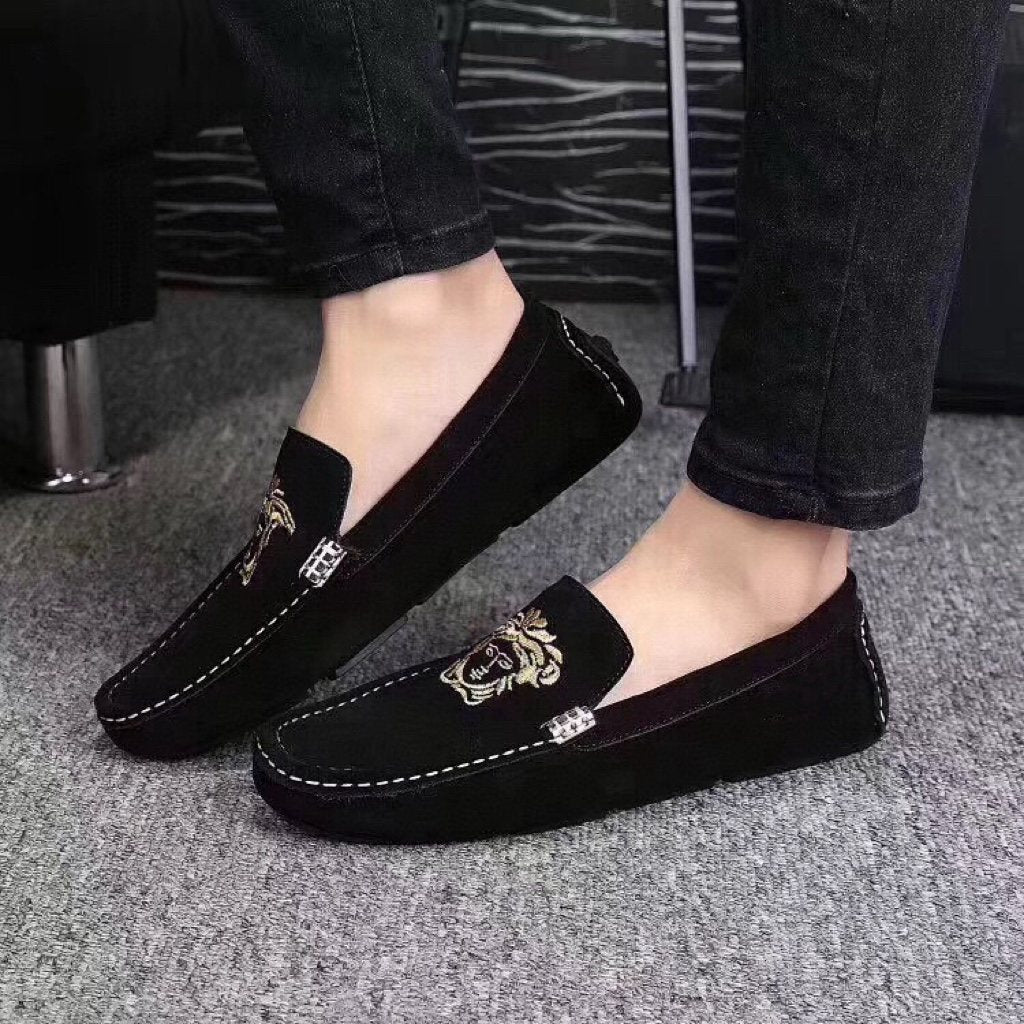 Versace Black Loafers with Gold Embroidery