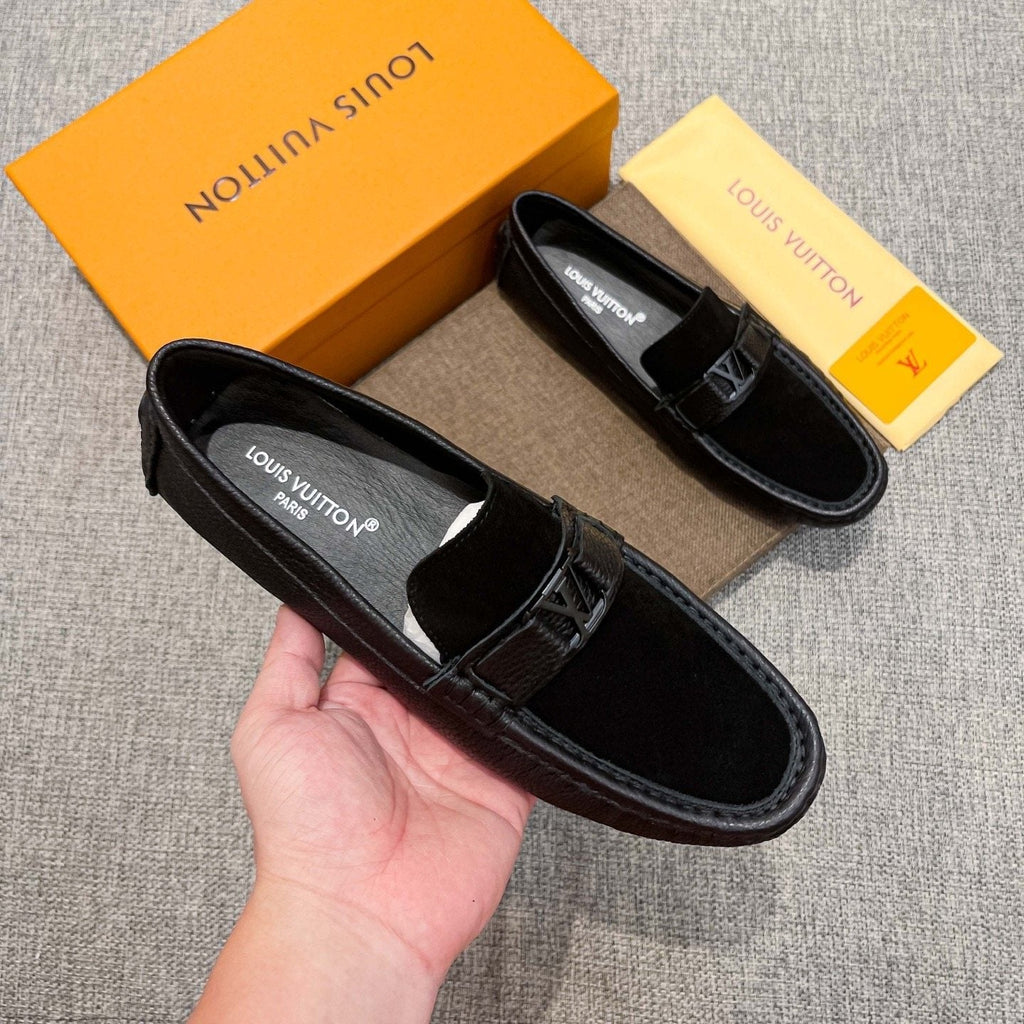 Louis Vuitton Black Textured Strap Loafers